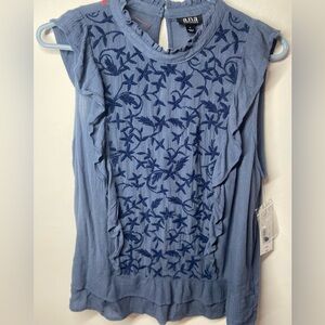 a.n.a Dusty Blue Sleeveless Ruffle Embroidered Top